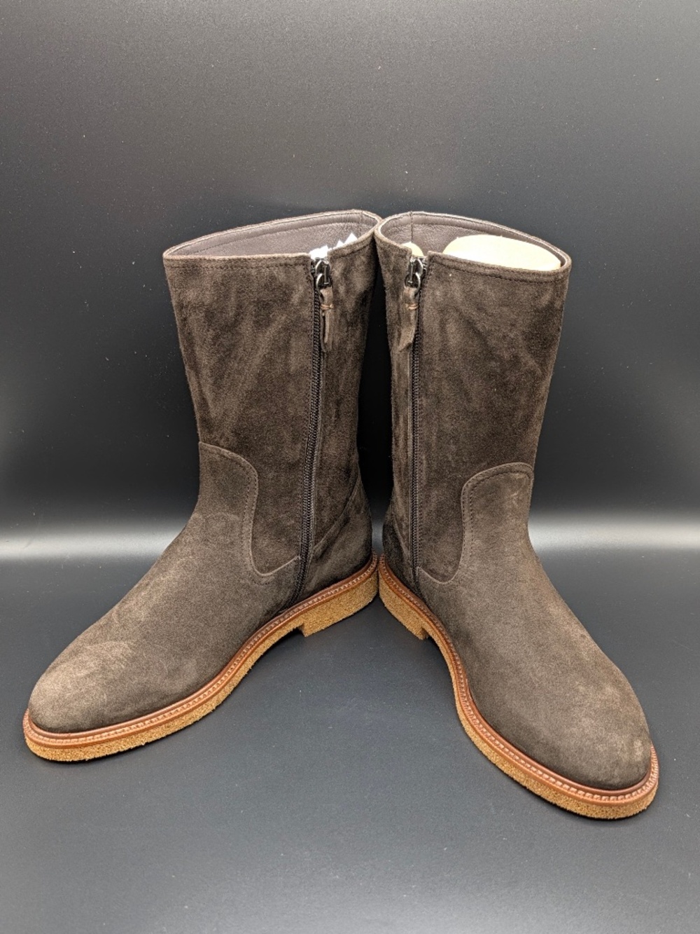 BAUDOIN & LANGE London Treve Boots Brown Asteria Suede Mid Calf Zip EU 38 US 8
